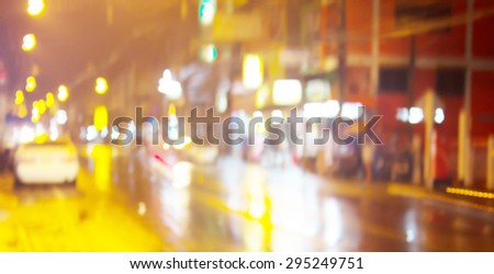 At night the streets of rain with bokeh background