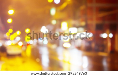 At night the streets of rain with bokeh background
