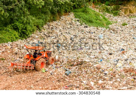 PHATTHALUNG, THAILAND - AUGUST 3: Municipal waste disposal by open dump procese.  Dump site at  Phatthalung on AUGUST 3, 2015 in PHATTHALUNG PROVINCE THAILAND