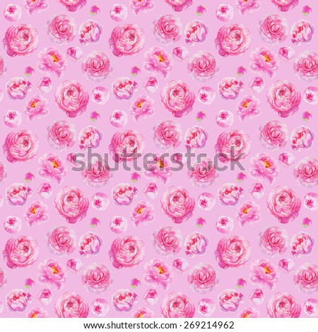 Repeating Peony Pattern. Peony Background Pattern. Watercolor Peonies Pattern. Painted Peonies Background Pattern