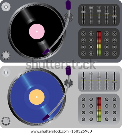 two dj turntables isolated on white