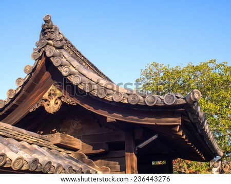 Roof top Japanese art in Gangoji temple located in Nara, Japan