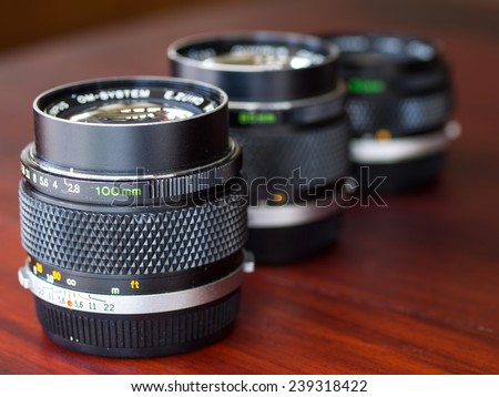 CHIANGRAI - DECEMBER 4: The different focal length OM lenses are composed together in natural light exposure, was taken on December 4, 2014, in Chiangrai, Thailand.
