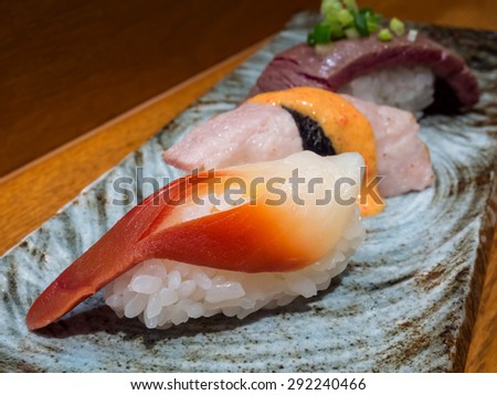Sushi is authentic luxury delicious Japanese food, made from rice and raw fish