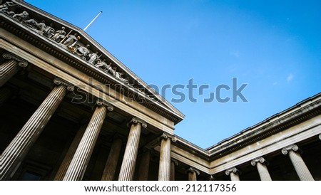 The British Museum, London. Abstract angle on the facade of the British Museum, London.