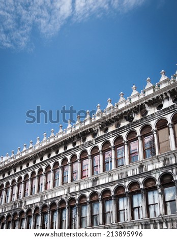 Detail view of typical renaissance architecture which surrounds the Piazza san Marco, Venice, Italy.