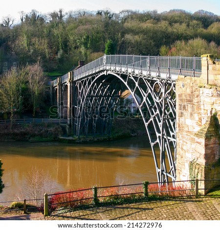 A view over the River Severn in Shropshire, England, with the Iron Bridge which gave the nearby town of Ironbridge its name.  The bridge was the first arch bridge in the world to be made of cast iron.