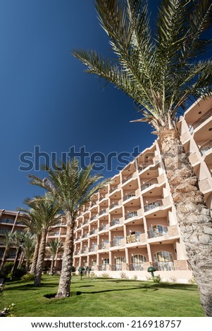 HURGHADA, EGYPT - NOVEMBER 17, 2006: A view of a vacation apartment complex looking out onto the Red Sea, Egypt.