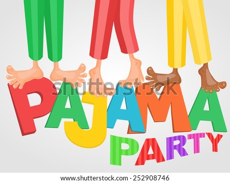 Illustration of boys three having pajama slumber party. Vector card