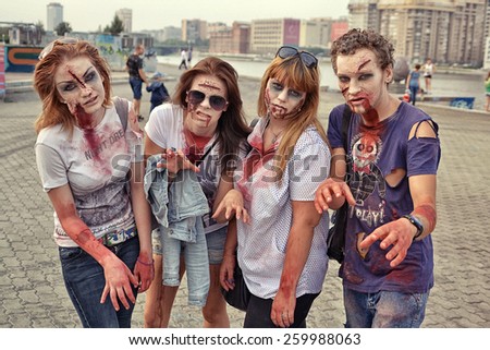 Ekaterinburg, Russia - July 27, 2013: Young people are participating in Zombie Parade