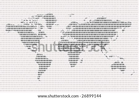world map with binary code
