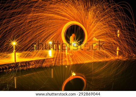 Hot sparks from spinning steel wool