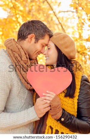 autumn fall happy smiling embracing couple