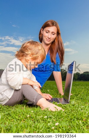 mother child outdoor computer education entertainment