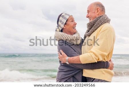 seniors relaxing smiling laughing colder season