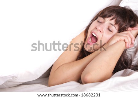 stock photo gaping woman on white with copyspace