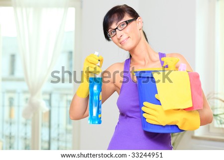 Room cleaning woman making the houshold at home as household housekeeping wife