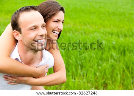 happy embracing couple
