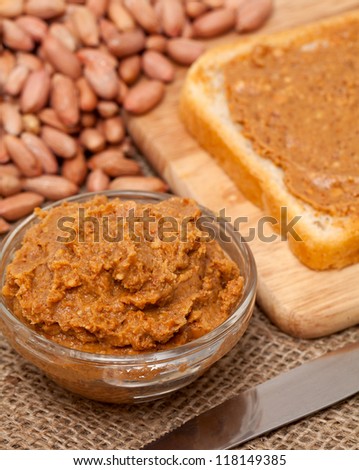 peanut butter sandwich on burlap