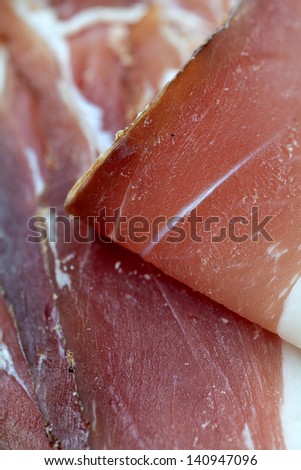 cured ham isolated on white background