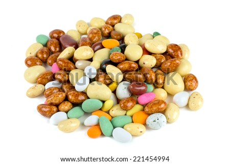 colorful glaced and chocolate covered nuts and raisins