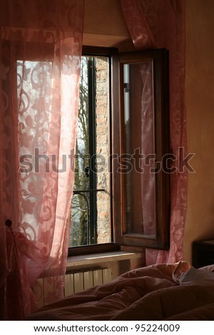 pink bedroom in countryside