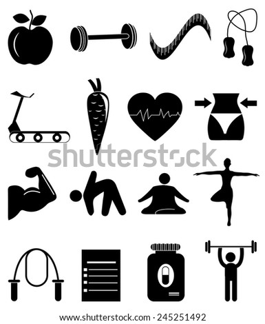 Diet exercise icons set