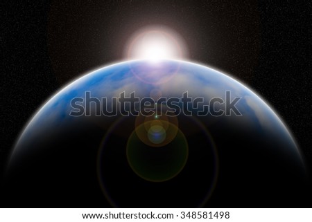 abstract planet earth with sun shining on space background
