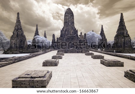 Ancient Thai History , Ayudthaya Historical Park, Thailand taken in Near Infrared