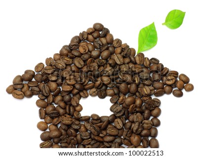 I displayed coffee beans and imaged an eco-house. And I took it in a white background.