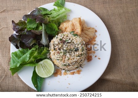 Isolated healthy fried rice sack background/ Vintage food