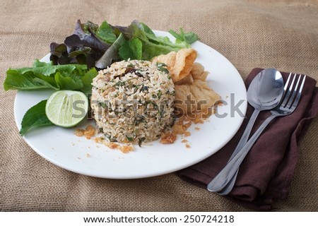 Isolated healthy fried rice sack background/ Vintage food