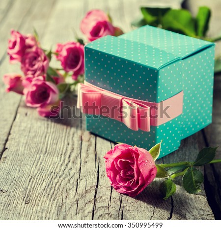 Beautiful present concept - for Valentines day, mothers day, birthday card, copy space, toned