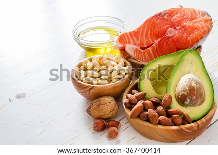 Selection of healthy fat sources, copy space