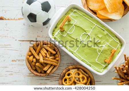 Selection of party food for watching football championship
