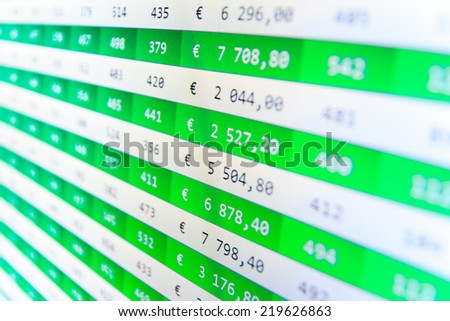 Financial data stock exchange. Business stock exchange. Ticker board. Colored candle bars chart. Stock market quotes. Stock market discussion. Electronic stock numbers. Data analyzing. Ticker board.