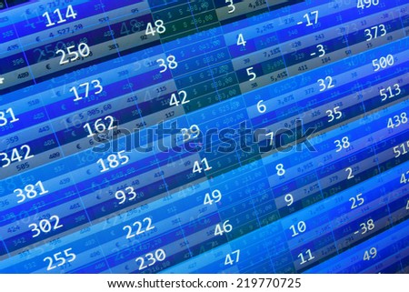 Stock profit graph for diagram. Display of Stock market quotes. Computer spreadsheet. Ticker board. Stock market discussion. Stock market chart on green background. Blue stock market. Data analyzing.