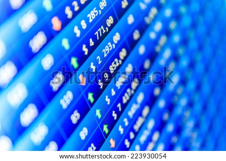 Financial symbols board. Business trade forex  Ticker board. Business data shown on computer screen. Computer online screen stock trade.