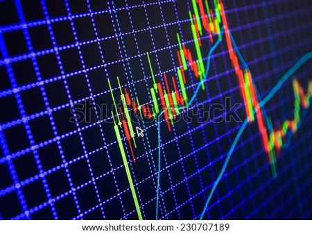 Concept profit gain with growing up numbers. Stock exchange market business. Stock market quotes chart on green background. Computer ticker monitor.  trade.