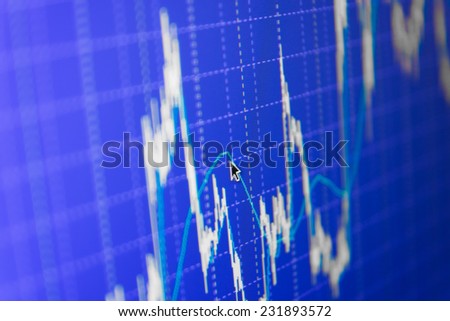Concept profit gain. Ticker board blue. Real time stock exchange. Finance trade data analysis. Stock market chart on green background. Stock profit graph for diagram. Stock data live on-line.