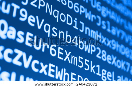 Computer script. Programming code abstract screen of software developer. Digital abstract bits data stream, cyber pattern digital background. Selective focus effect. Blue color.