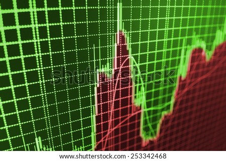 Stock exchange business screen data graph background. Green and red color for profit and loss.