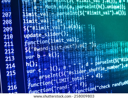Computer code script, function.Digital technology background. Programming code abstract screen of software developer.