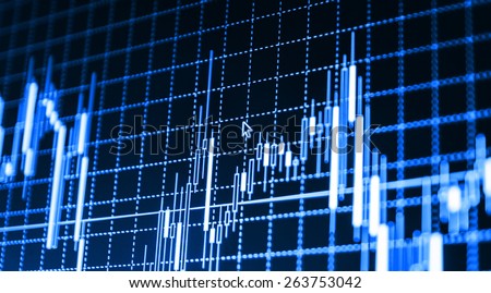 Data on live computer screen. Display of quotes pricing graph visualization. Stock market graph and bar chart price display. Abstract financial background trade colorful
