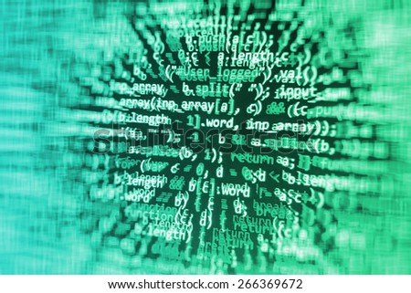 Coding application developer. Programmer developer screen, web app coding. Script on computer. Modern display of data source code. Programming code abstract screen of software. Blue, green color.