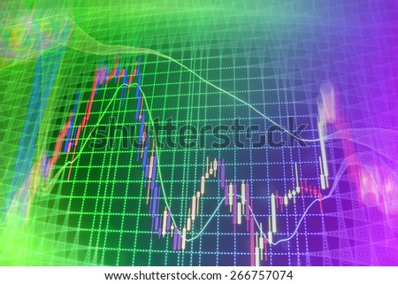 Stock exchange chart graph. Finance business background. Abstract stock market diagram. Green, violet, pink, purple color.