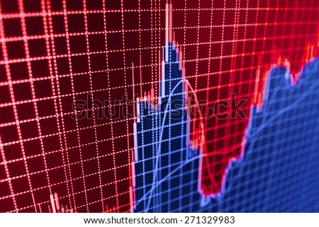 Stock trading chart on monitor screen. Finance background. Red blue color.