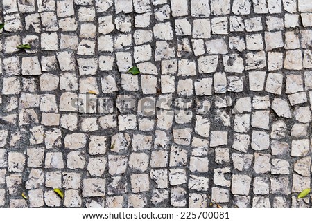 Street side mosaic flooring with leaf on the floor