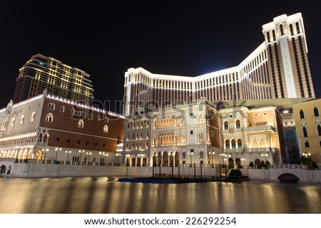 MACAU,CHINA - OCTOBER 16,2014:Venetian Hotel is the famous shopping mall,luxury hotel and the largest casino in the world.