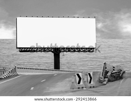 image in dry paint style of outdoor billboard with bridge and blue ocean background